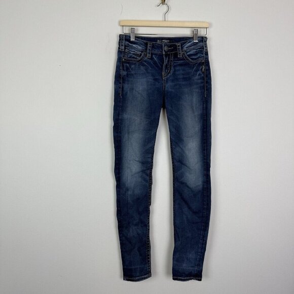 Silver Suki Mid Super Skinny Fluid Denim Jeans 27x31 Medium Wash Woman’s - Picture 1 of 6